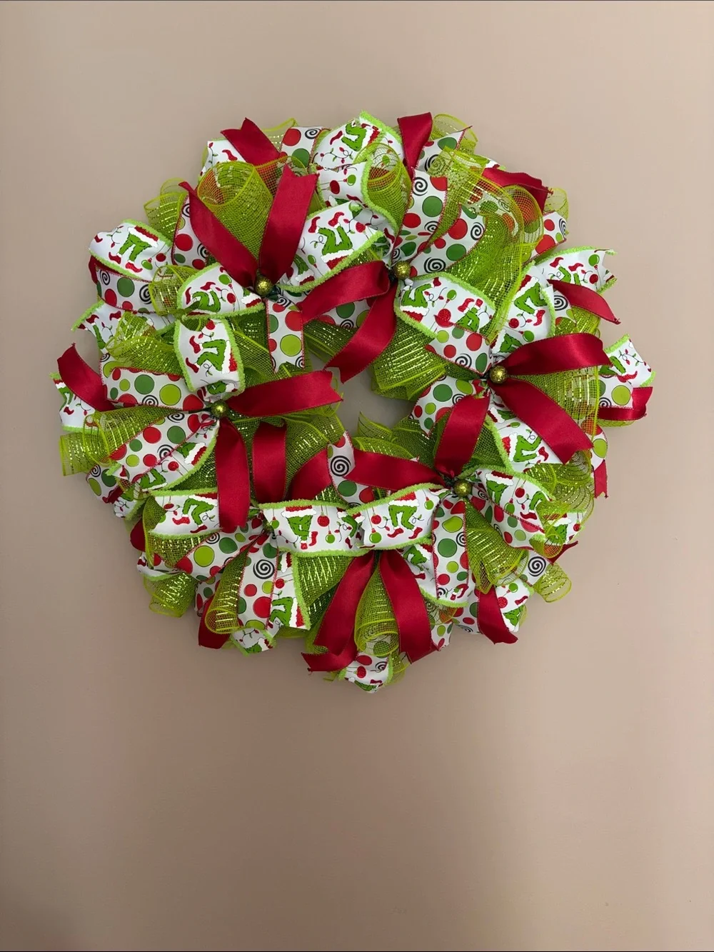 Holiday Ribbon Wreath in Green & Red - Unbranded